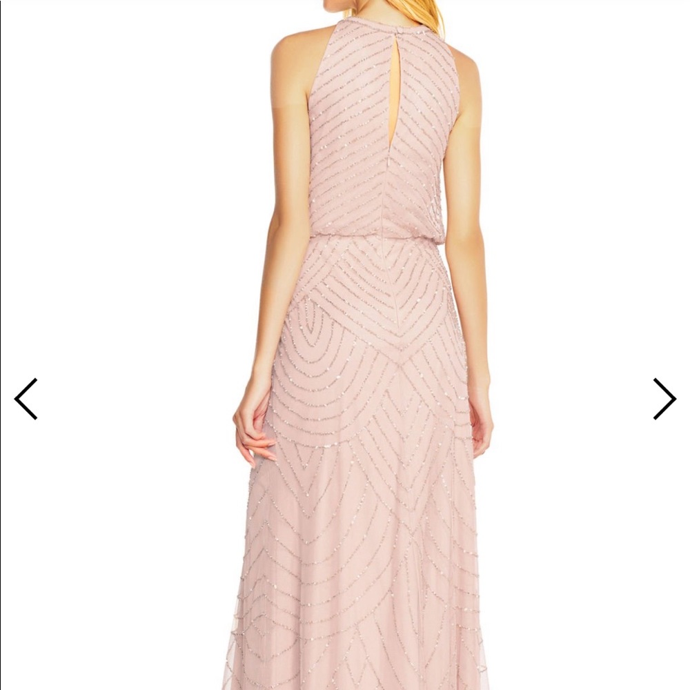 Adrianna Papell Blush Art Deco Beaded Halter Dress - Picture 5 of 5
